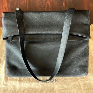 Loewe Black Pebble Leather Tote Shoulder Bag Fold Top Unisex
